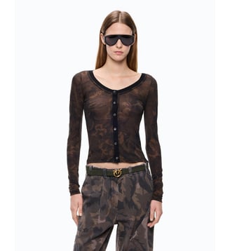 Cardigan à imprimé camouflage floral - Pinko - Vert et noir