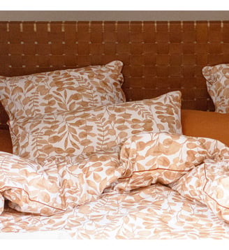 Taie d'oreiller en percale de coton lavé, HERBIER - Blanc Cerise - Terre cuite