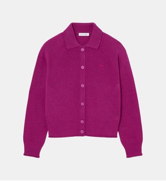 Cardigan col polo maille 3D laine cardée - Lacoste - Violet chiné