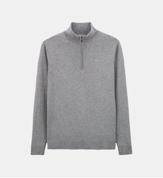 Pull col zippé en coton et laine Malo - Serge Blanco - Gris chine
