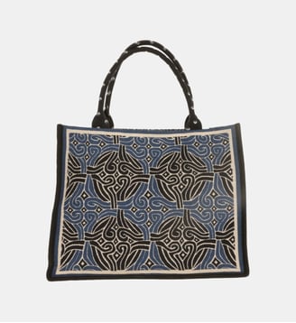 Sac cabas en jacquard - La Fée Maraboutée - Bleu foncé