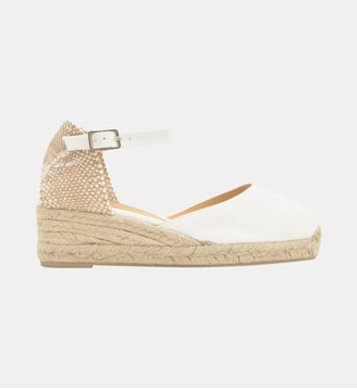 Espadrilles compensées à bride cheville et talon tressé CAROL - Castaner - Blanc