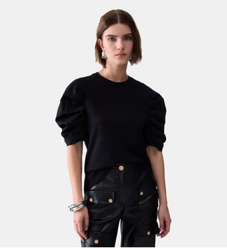 T-shirt bimatière avec manches bouffantes - Liu Jo - Noir