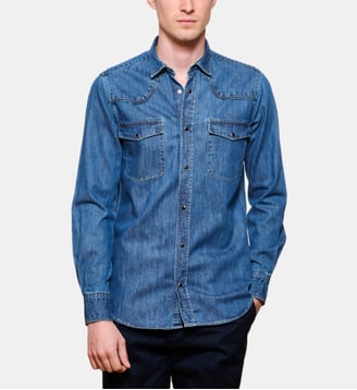 Chemise western en denim boutons pression noir - Atelier Privé - Bleu denim