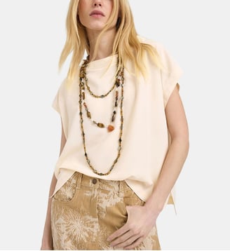 Blouse curacao en soie acétate uni - Momonì - Beige