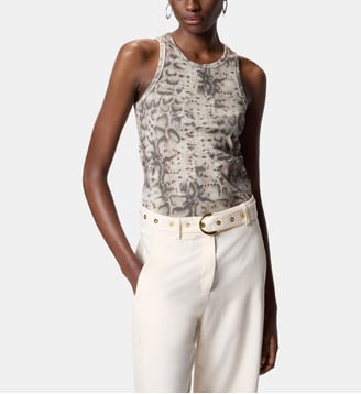 Débardeur côtelé avec imprimé serpent - Pinko - Beige et noir