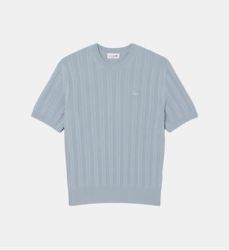 Pull manches courtes côtelé fluide - Lacoste - Gris