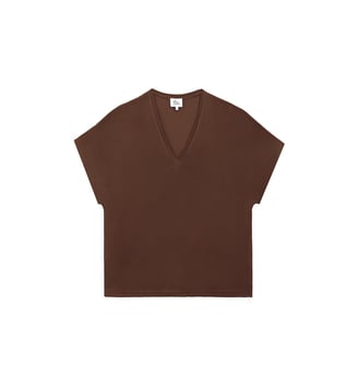 T-shirt manches courtes col v uni MARCELINA - La Petite Etoile - Marron