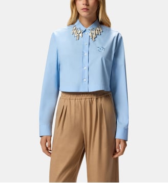 Chemise courte avec applications de bijoux - Pinko - Bleu foncé