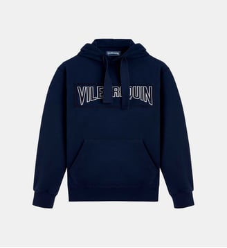 Sweat à capuche logo surpiqué en coton uni - Vilebrequin - Bleu foncé