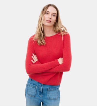 Pull mzoan 100% cachemire - Motif uni - Coupe droite - Caroll - Rouge corail
