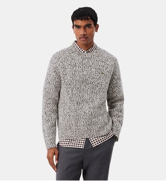 Pull maille moulinée laine - Lacoste - Beige marron noir