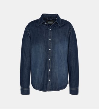 Chemise manches longues en denim - Schott - Bleu