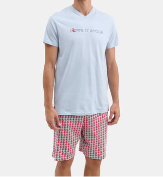 Pyjashort en jersey de coton léger - Pomme d'amour - Arthur - Ciel