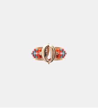 Bague réglable cabochon coquillage et perles tissées ZENITH - Hipanema - Corail