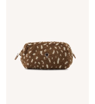Trousse de toilette en fausse fourrure imprimé biche - Faguo - Camel et écru