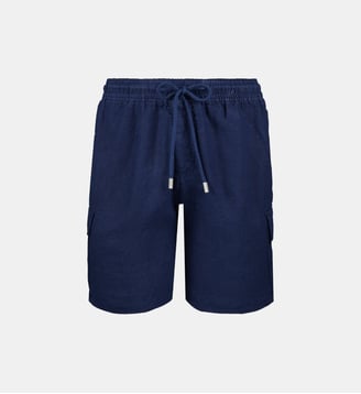 Bermuda cargo en lin uni - Vilebrequin - Bleu foncé
