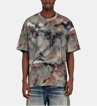 T-shirt en coton épais avec imprimé camouflage - Diesel - Vert marron