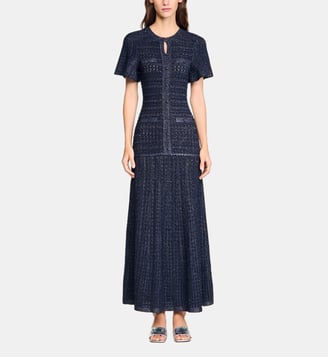 Robe longue maille strassée - Sandro - Marine