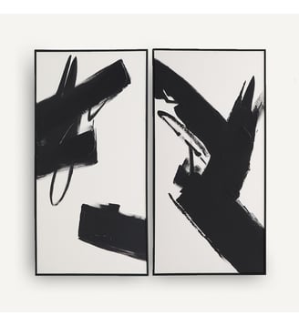 Lot de 2 tableaux peints à la main - AM.PM - Noir et écru