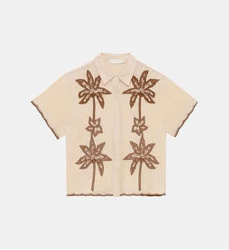 Chemisier manches courtes col chemise imprimé broderie CAREN - La Petite Etoile - Beige marron