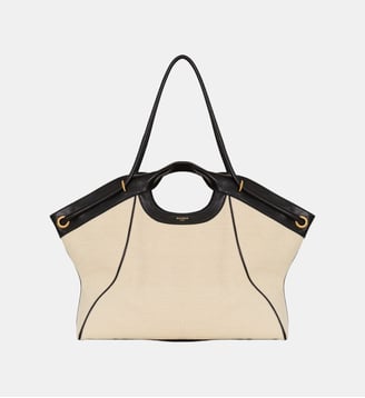 Sac cabas Tote Large en toile et cuir lisse - Balmain - Beige