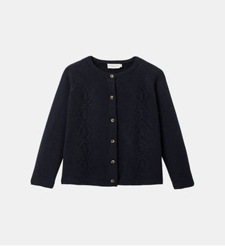 Cardigan Fille en laine mérinos - Cyrillus - Marine