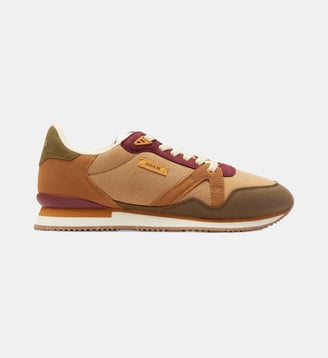 Baskets basses running André suède vegan - Odaje - Kaki et beige
