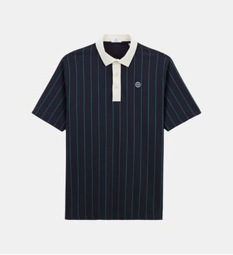 Polo manches courtes en coton jersey rayé - Serge Blanco - Bleu marine