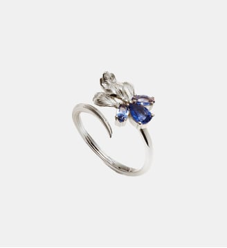 Bague ajustable iris argentées et pierres bleues - Les Néréides - Bleu