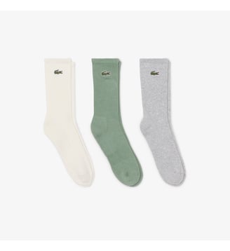 Lot de 3 paires de chaussettes hautes côtelées - Lacoste - Blanc, gris clair et gris chine