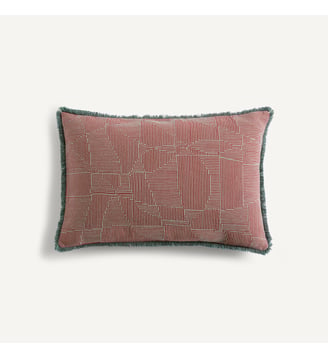 Housse de coussin brodée en lin et coton - AM.PM - Rouille et céladon