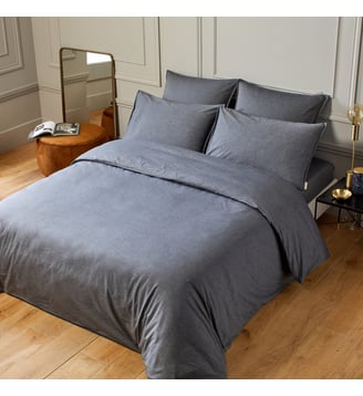 Housse De Couette  100% coton uni à effet chiné - Madura - Gris anthracite