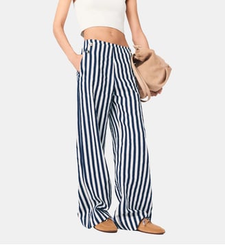 Pantalon à pont en lin mélangé - Maje - Blanc et bleu
