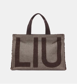 Grand cabas en tissu à carreaux - Liu Jo - Marron foncé