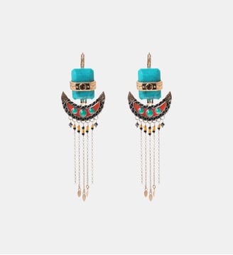 Boucles d'oreilles pendantes perles et chaînes LOMBOK - Hipanema - Bleu turquoise