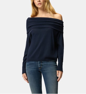 Pull à manches longues et épaules dénudées - Pinko - Bleu veste marin