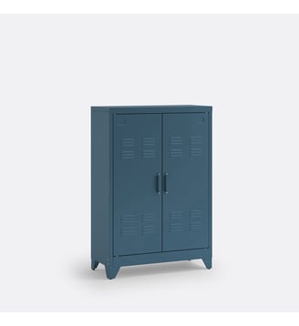 Armoire basse 2 portes en métal acier - La Redoute Interieurs - Bleu de prusse