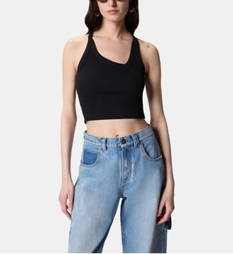 Débardeur cropped à encolure asymétrique - Pinko - Limousine noire