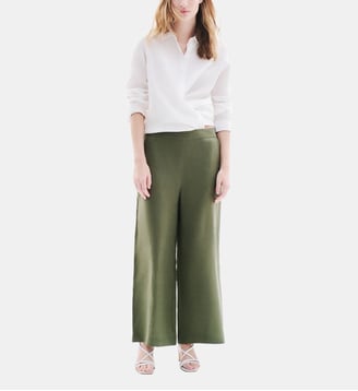 Pantalon pandi 100% lin - Motif uni - Coupe large - Caroll - Vert kaki