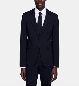 Veste de costume droite en laine vierge - Sandro - Noir