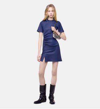 Mini robe en cuir d’agneau - Rabanne - Bleu nuit