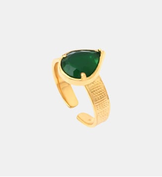 Bague ajustable   doré à l'or fin - Bysance - Satellite - Vert