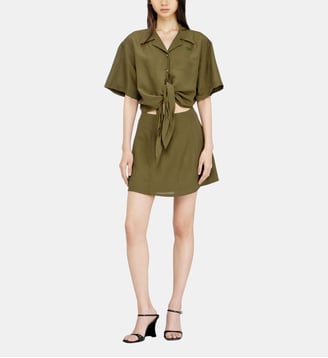 Robe courte en mélange de lin avec nœud à la taille - Diesel - Kaki
