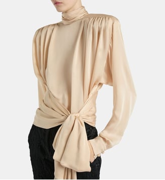 Blouse épaulée nouée en mousseline de soie - Balmain - Beige