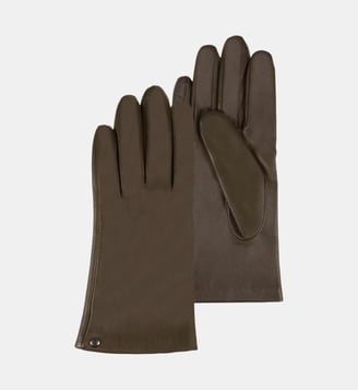 Gants cuir d'agneau - doublés soie - Isotoner - Olive