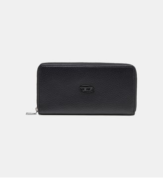 Portefeuille zippé en cuir avec plaque à logo - Diesel - Noir
