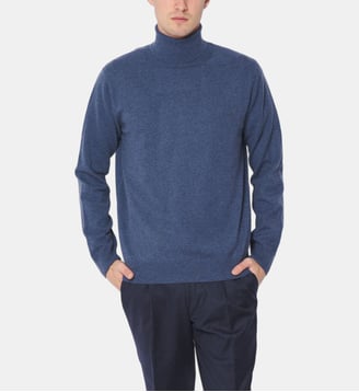 Pull Col roulé 100% Cachemire Bleu Denim - Atelier Privé - Bleu