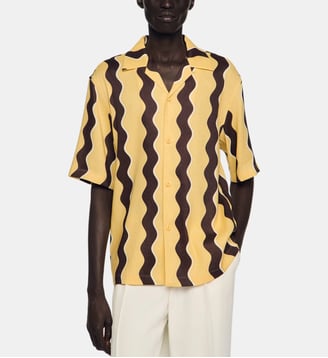 Chemise en lin à imprimé - Sandro - Jaune pâle