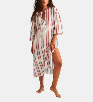 Caftan long rayé Algarve  - Robin Collection - Écru
